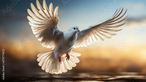 Heavenly white dove symbolizes love and peace photo