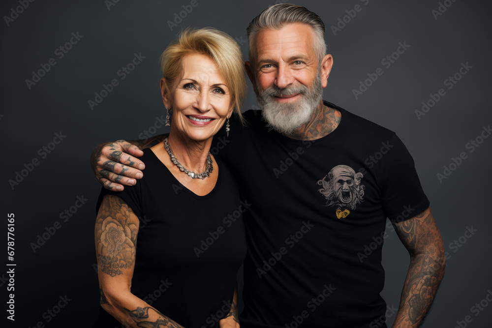 Beautiful tattooed couple posing for photo on Valentine's Day Beautiful tattooed couple posing for photo on Valentine's Day