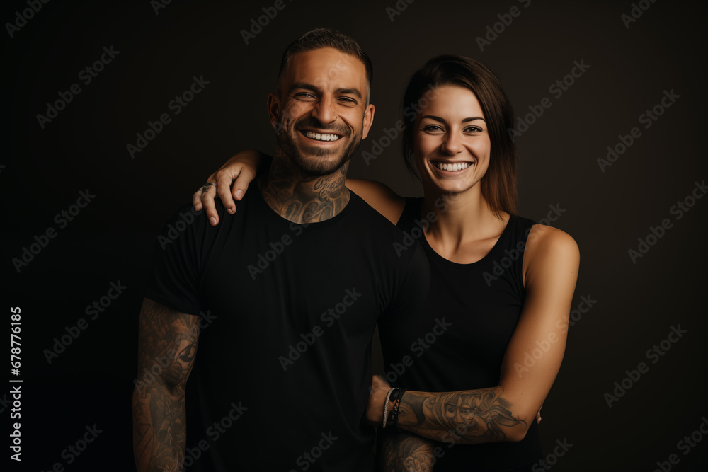 Beautiful tattooed couple posing for photo on Valentine's Day