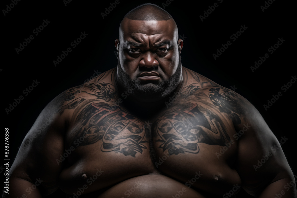 Fat man with obesity has his body tattooed Fat man with obesity has his body tattooed