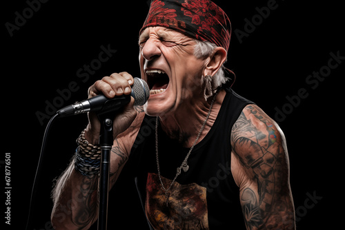 Old man singing songs on stage rock singer