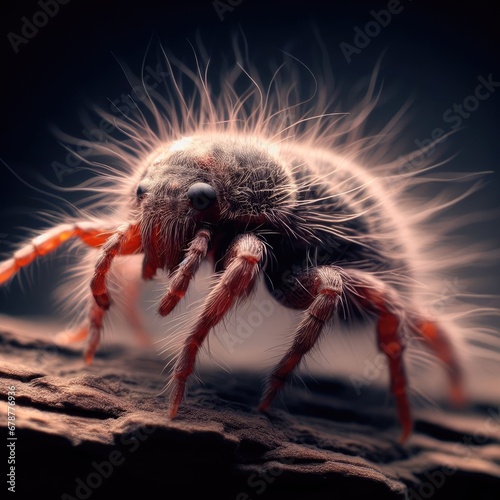 close up of a mite on ground macro insect background