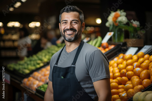 Portrait of a happy salesman in a supermarket