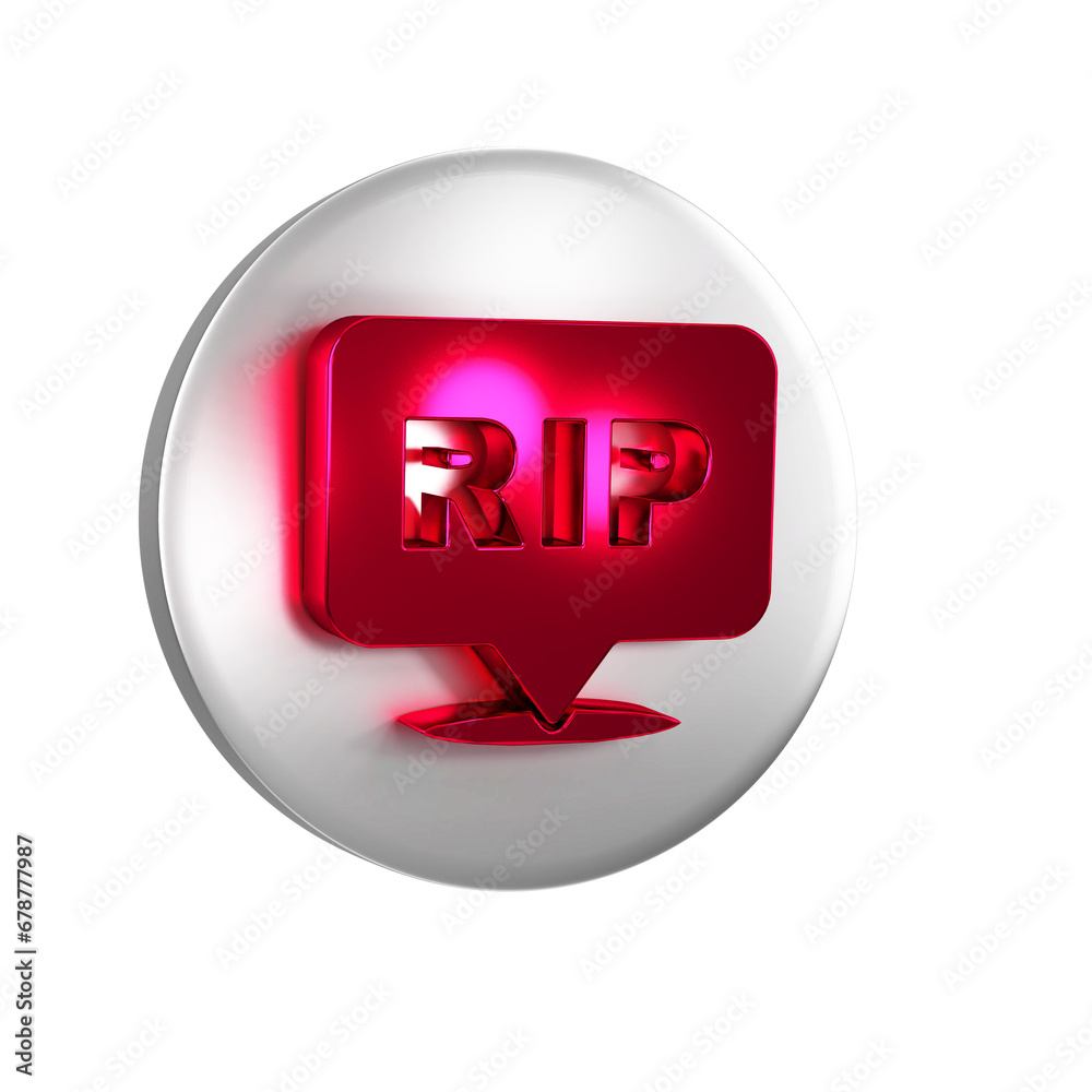Red Speech bubble rip death icon isolated on transparent background. Silver circle button.