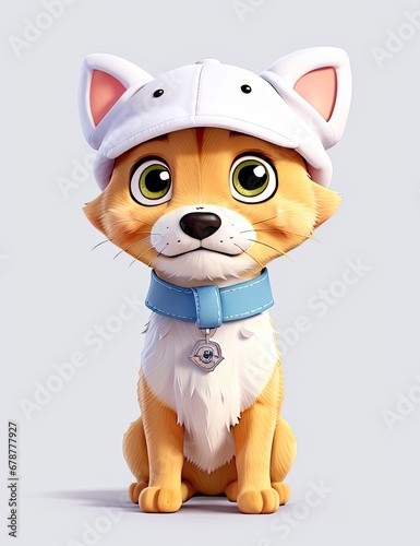 Cute cartoon dog in a cap and tie. 3d rendering 