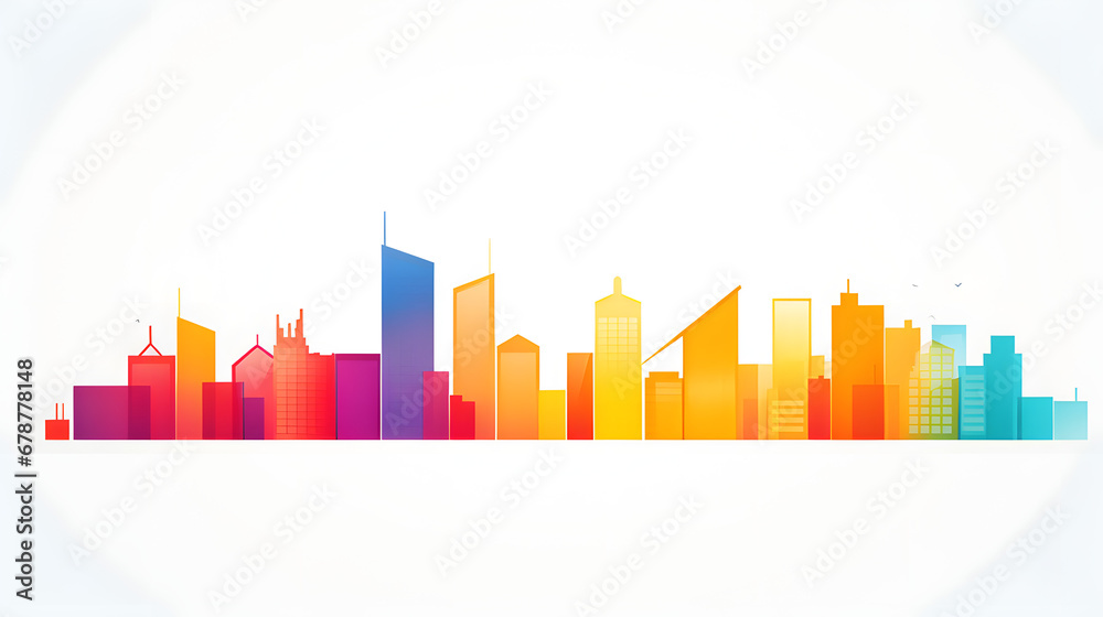 skyline with colorful buildings