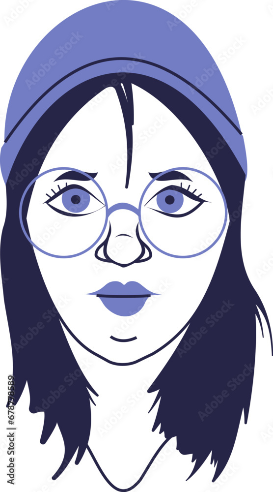 Portrait of a girl with glasses and a hat. Portrait of a girl with glasses and a hat.
