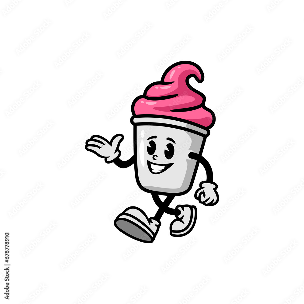 vector ice cream cup cartoon on white background, use for food mascot or illustration and logo vector ice cream cup cartoon on white background, use for food mascot or illustration and logo