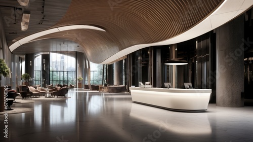 concept design of a luxurious hotels front desk lobby