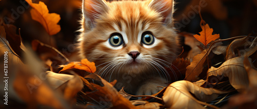 Niedliches Herbstkätzchen: Illustration eines versteckten Fellballs