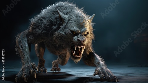 A 3D illustration featuring a werewolf, capturing the essence of a shape-shifter with detailed textures and lifelike characteristics. photo