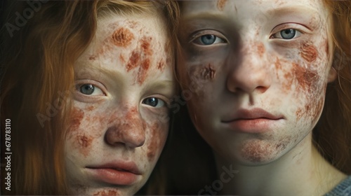 atopic dermatitis, face, children, copy space photo