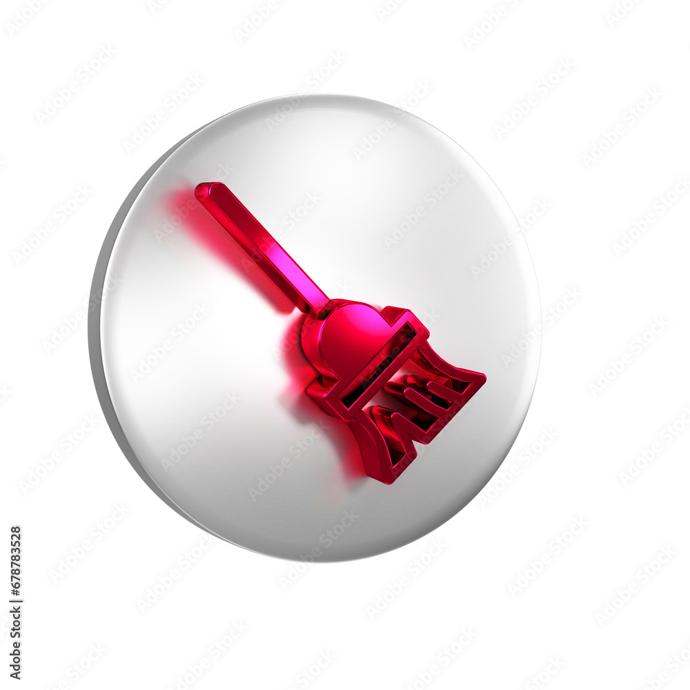 Red Mop icon isolated on transparent background. Cleaning service concept. Silver circle button. Red Mop icon isolated on transparent background. Cleaning service concept. Silver circle button.