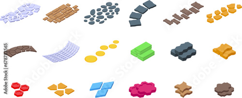 Tableau sur toile Stone footpath icons set isometric vector
