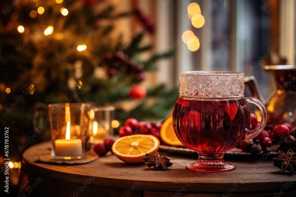 A Cosy Christmas: Glowing Mulled Beverage on the table A Cosy Christmas: Glowing Mulled Beverage on the table