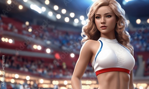 Beautiful woman in sportswear on stadium background, 3d rendering
