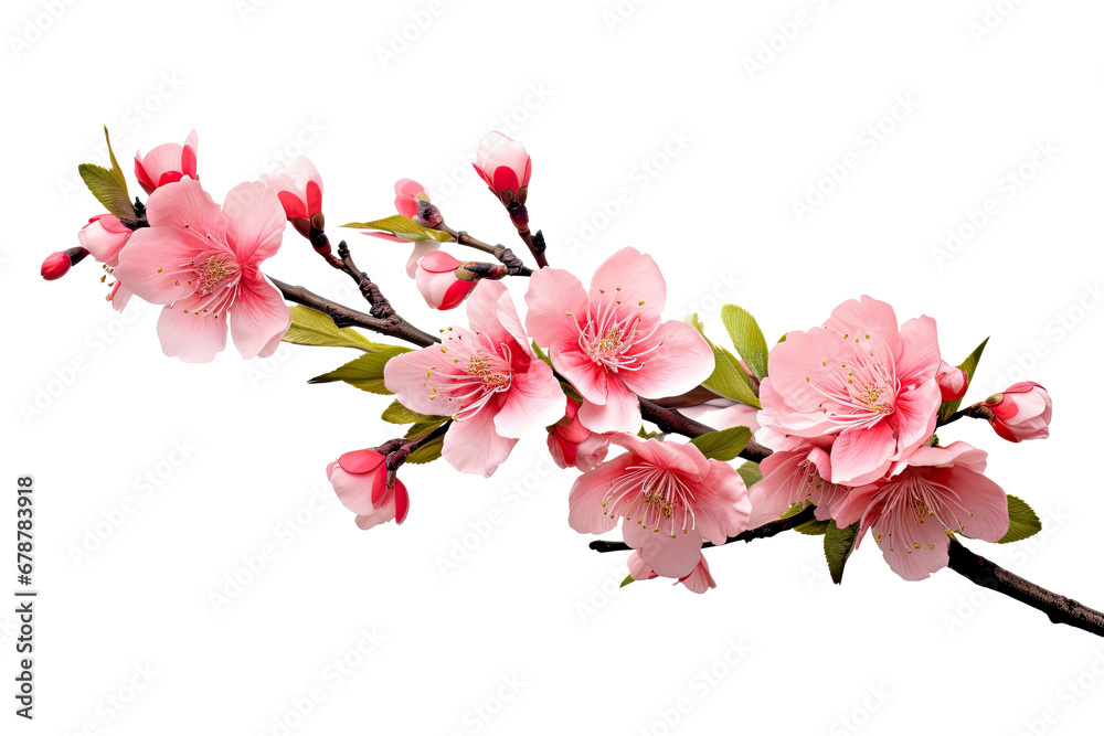 Tropical spring of Branches colorful blooming flowers elements isolated on transparent png background, bouquets greeting or wedding card decoration design.