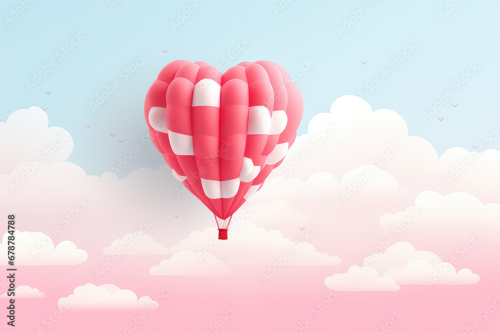 3D minimalist illustration of a floating balloon heart in pink, red, and white. Making it ideal for Valentine's Day or anniversary-themed designs. 3D minimalist illustration of a floating balloon heart in pink, red, and white. Making it ideal for Valentine's Day or anniversary-themed designs.
