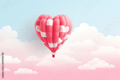 3D minimalist illustration of a floating balloon heart in pink, red, and white. Making it ideal for Valentine's Day or anniversary-themed designs.