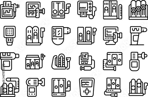 Spirometer icons set outline vector. Pneumonia health. Hospital machine function
