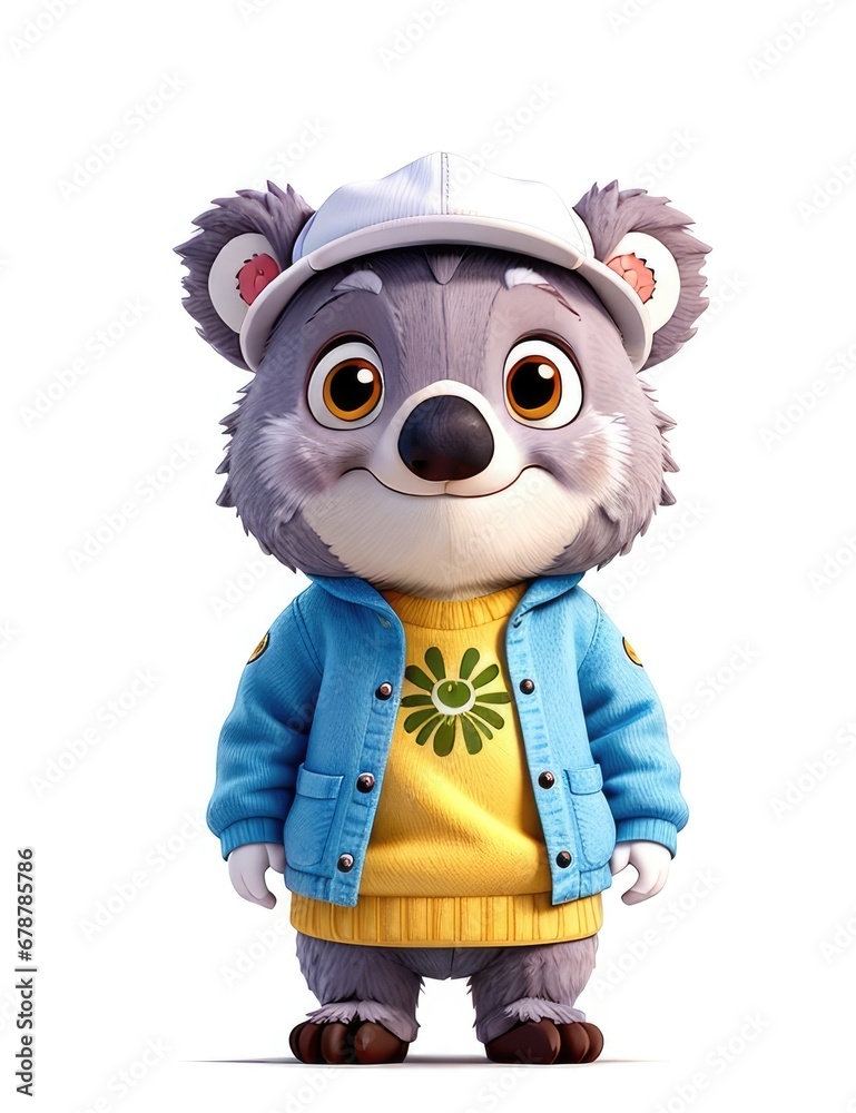 Cute cartoon koala wearing a hat and jacket. Isolated on white background.
Cute cartoon koala wearing a hat and jacket. Isolated on white background.
