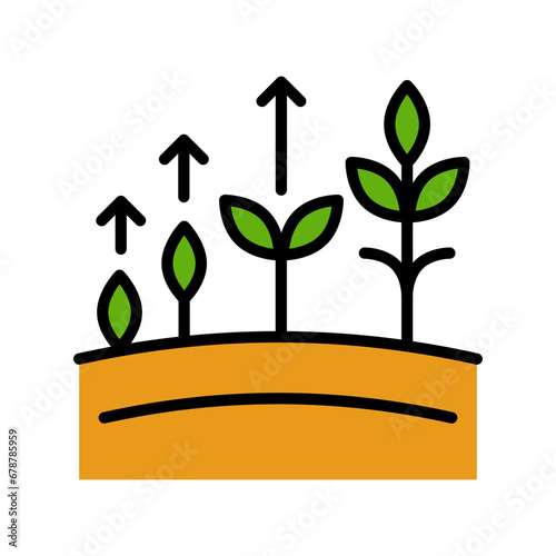 Growing tree seed with green leaves. Young sprouts rising from good fertilized soil. Growth stages. Modern style color vector illustration