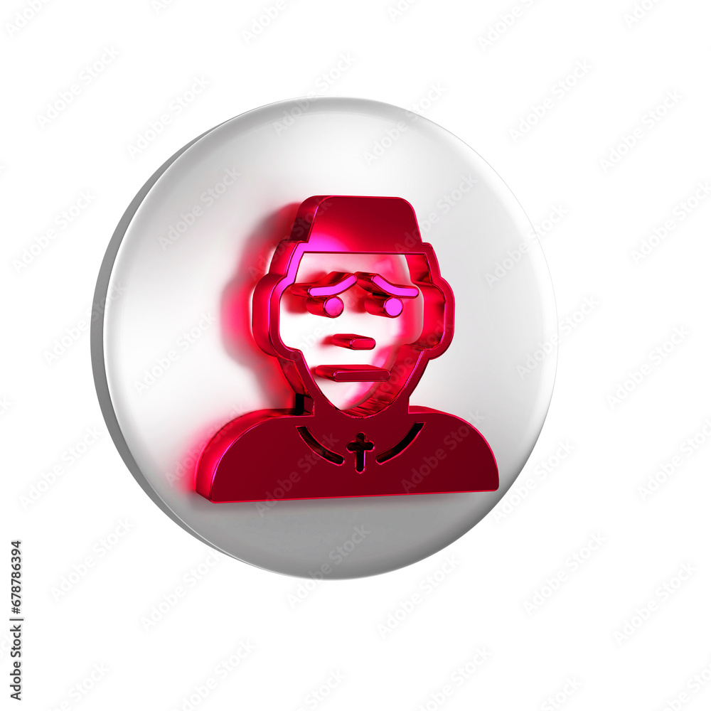 Red Priest icon isolated on transparent background. Silver circle button.