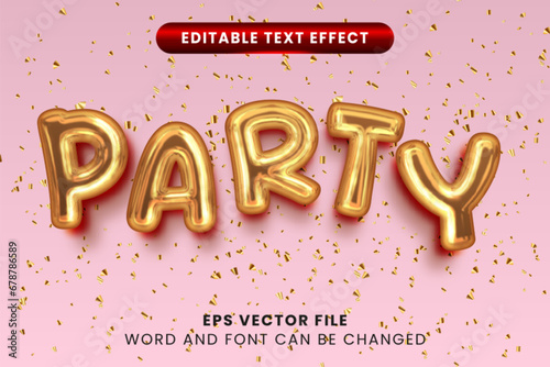 Party 3d foil balloon editable vector text effect photo