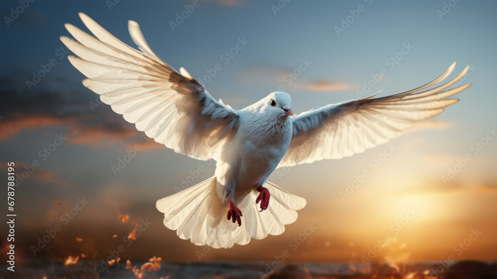 Heavenly white dove symbolizes love and peace generative ai