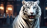 White tiger in the interior of the hotel. 3D rendering.
