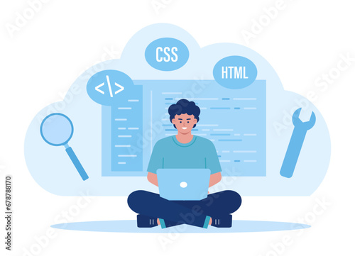 HTML CSS programming data analysis concept flat illustration