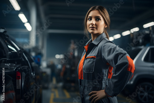 Factory female worker working assembly line in a industry