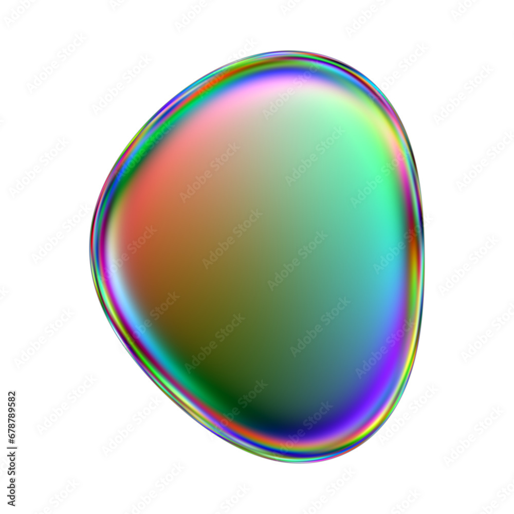 Iridescent blob shape. Abstract multicolor design element isolated on a transparent background.