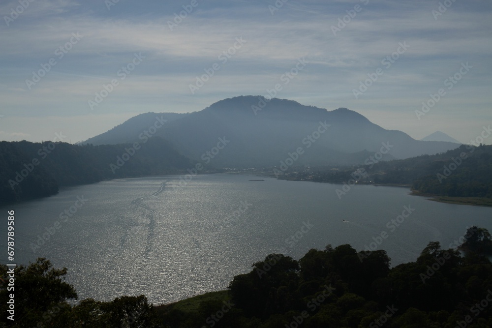 Aerial view of a beautiful lake near the mountains