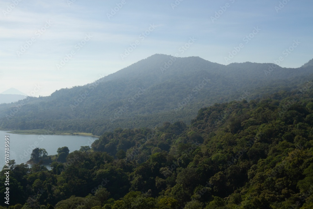 Aerial view of a beautiful lake near the mountains