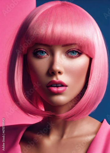 Portrait of a beautiful woman with pink hair. Fashion shot. 