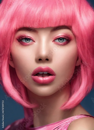 Portrait of a beautiful young woman with pink hair. Beauty, fashion. 
