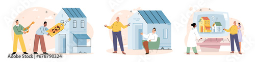 House for sale. Vector illustration The buying house concept represented long-term investment in ones future The property with mortgage required buyer to maintain propertys condition and value