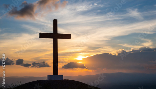 good friday concept cross with sunset in the sky background