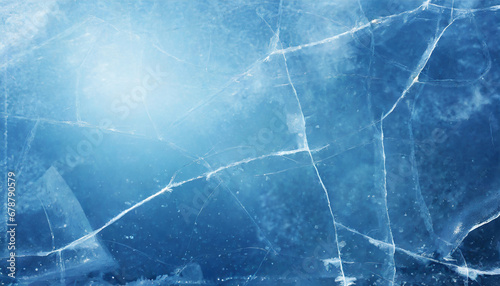 abstract ice background blue background with cracks on the ice surface photo