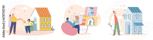 House for sale. Vector illustration People looking for home evaluated propertys potential for future growth and value Buying new home involved coordinating with real estate agents