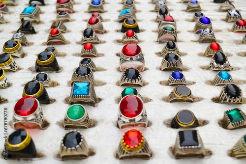 Gemstone rings for womens and mens fashion. Vibrant colored stones are set in metal rings