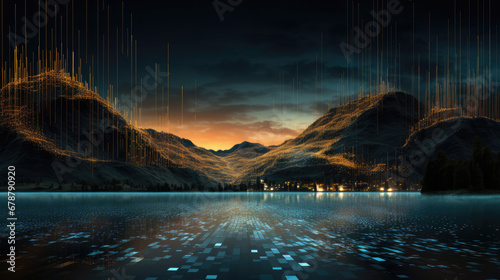 Rivers Of Information, Data As Rivers, Data Stream, Flowing Bytes, Concept Of Flow Of Digital Data. Data River Concept To Represent Digital Age, Data Transmission And Nature. Generative AI