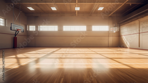 empty basketball court with light from the window.