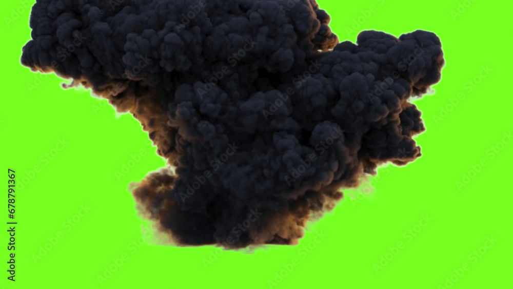 Explosion eines Benzintanks - große Rauchwolke - vor Greenscreen
