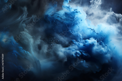 abstract background with blue smoke and splashes of powder. explosion of blue powder