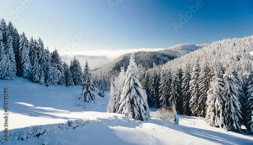 winter landscape in the mountains snow covered trees in the forest snow covered forest in winter generative ai
