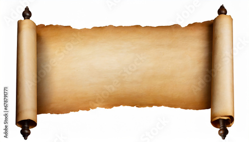 old paper horizontal banner parchment scroll isolated on white photo