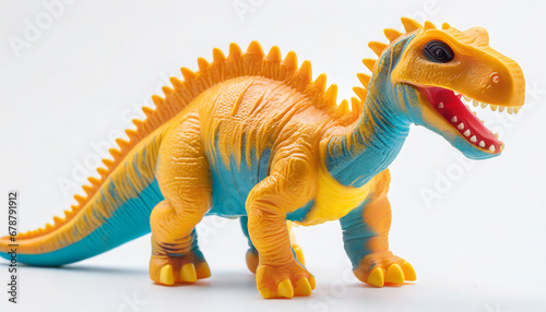 a plastic toy dinosaur isolated on a white background © Wendy