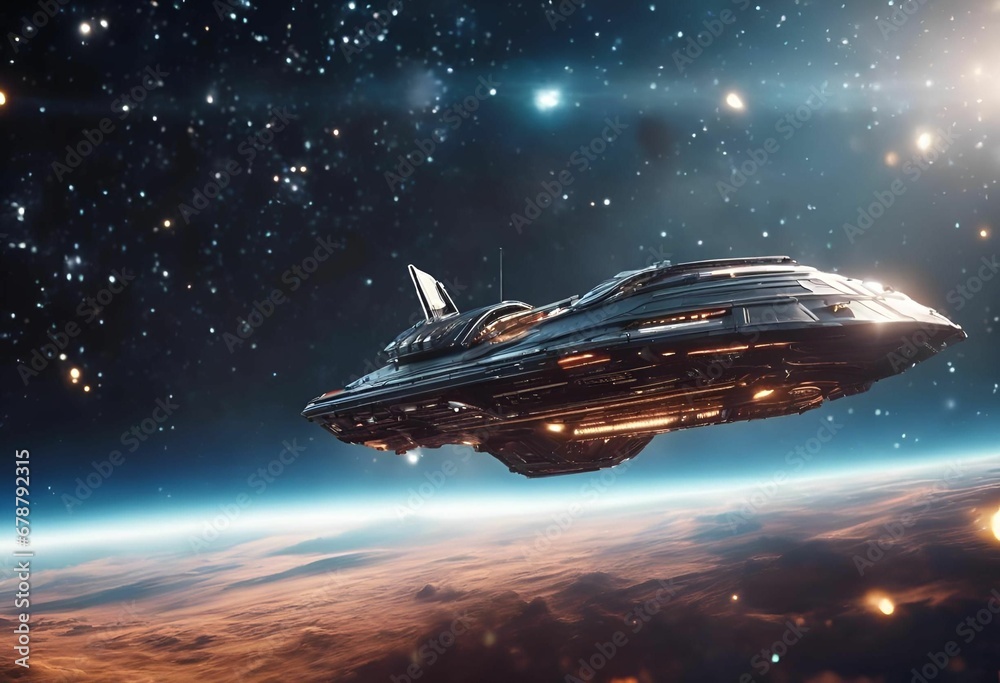 AI generated illustration of a futuristic space station orbiting in the vast expanse of a space AI generated illustration of a futuristic space station orbiting in the vast expanse of a space